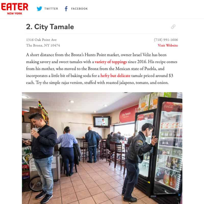 Eater New York guide featuring City Tamale